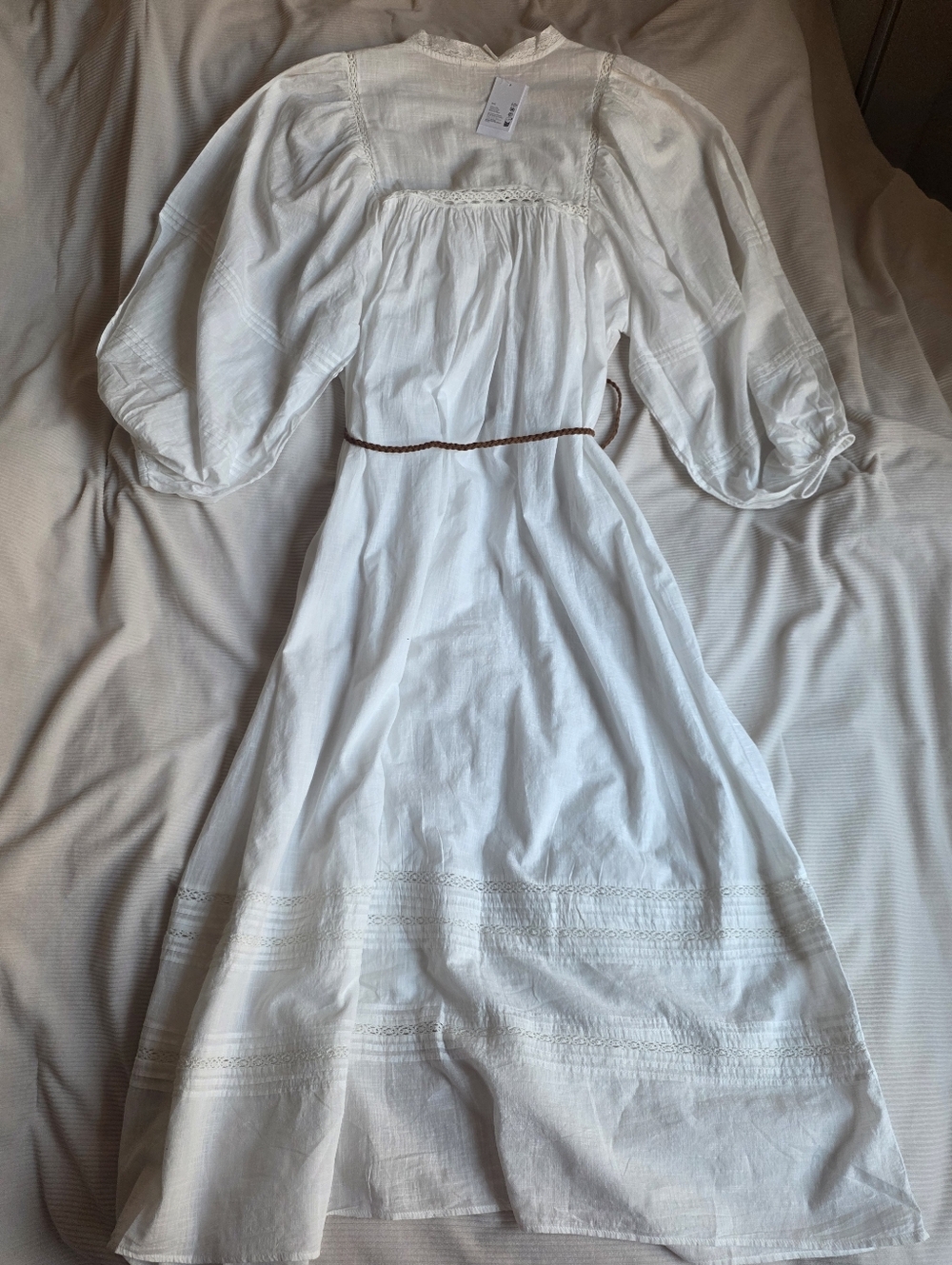 H&M Oversized Tie-Belt Tunic Dress Maxi White Unlined & See-through Bnwt - Picture 4 of 12